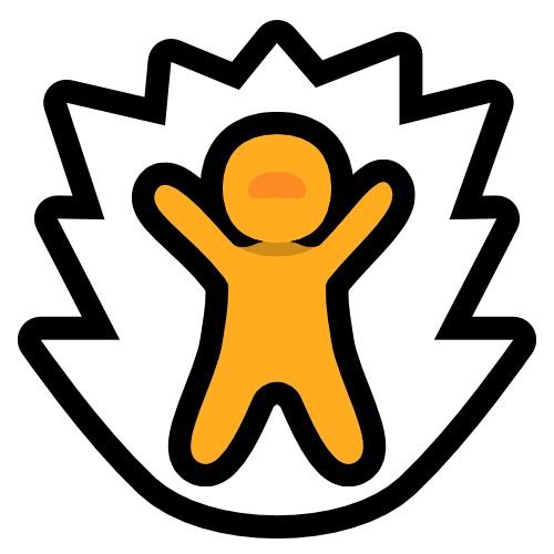 A yellow figure with their arms raised in the air and a white spiky 'power' shape around them